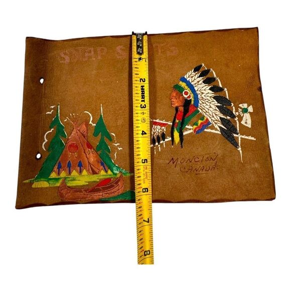 Vintage Moncton Canada Leather Snap Shots Photo Album Native American Motif READ - Picture 6 of 8
